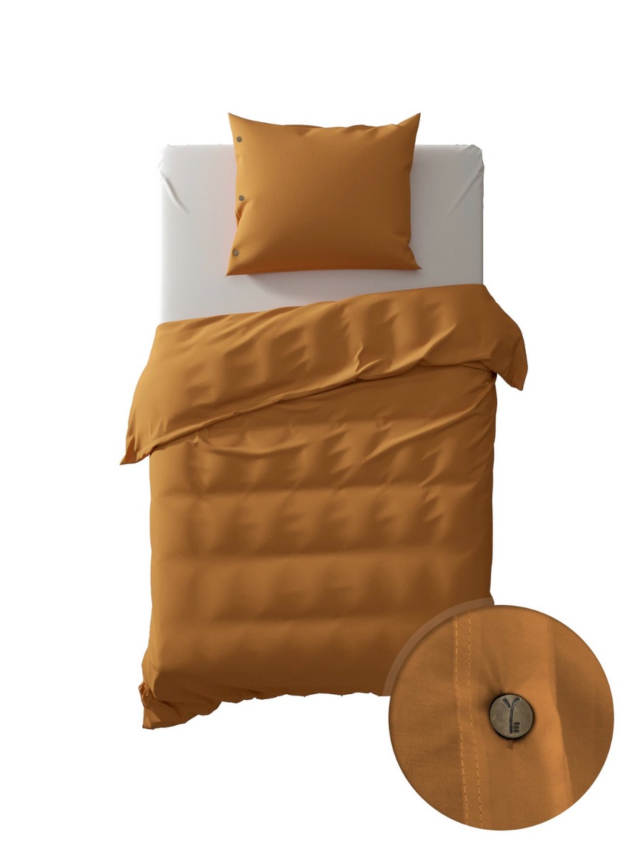yellow_dekbedovertrek_percale_cognac_brown_topshot_2 Yellow Percale cognac brown 140x200/220cm percal - Afbeelding 1